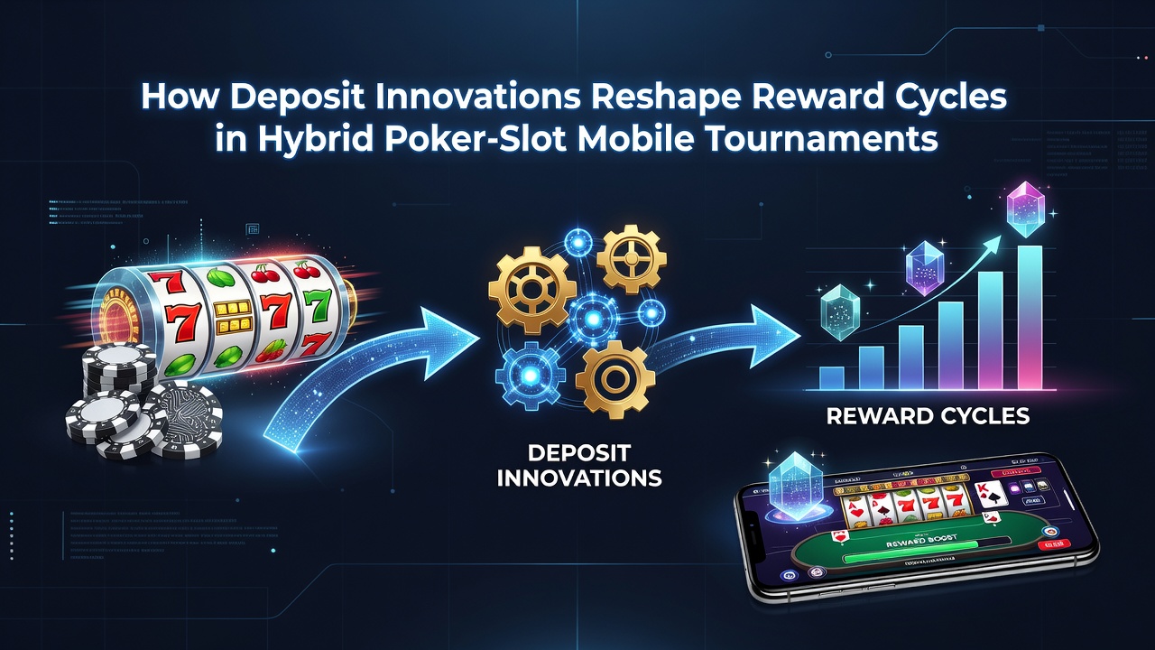 Mobile interface showing integrated poker and slot tournament deposit options with reward tracking