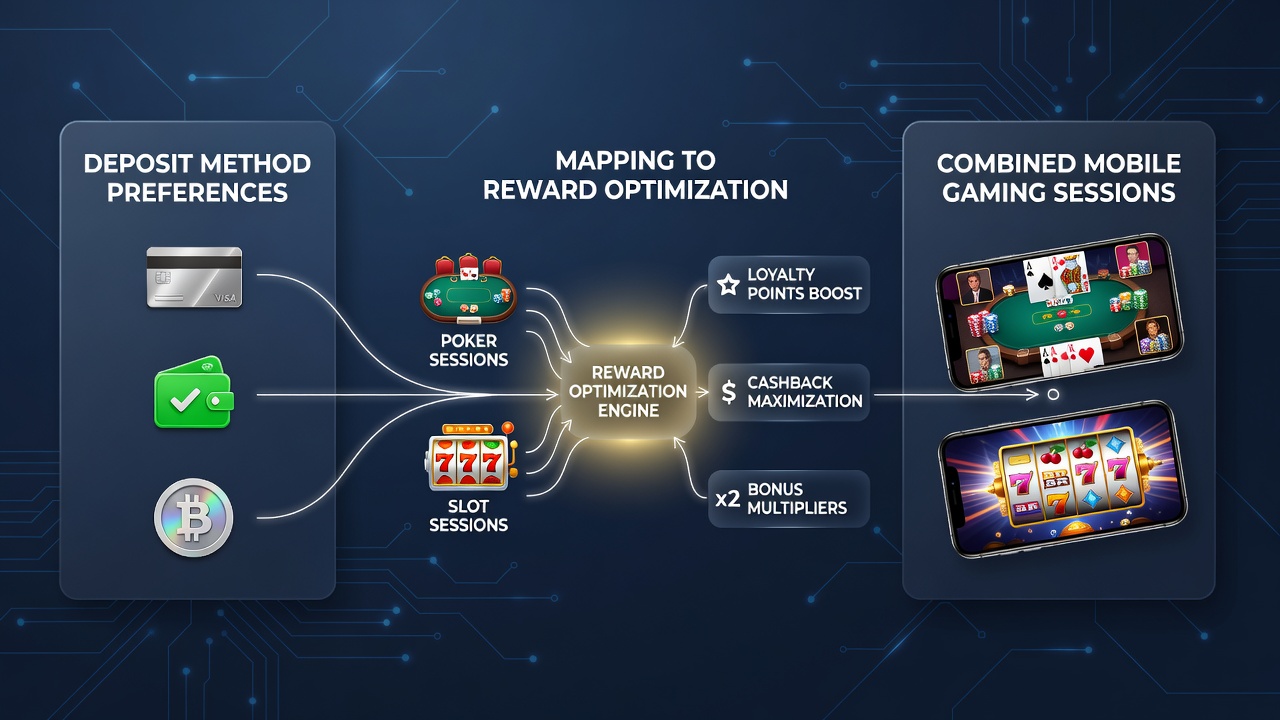Mobile gaming session showing poker and slot interfaces with deposit options highlighted