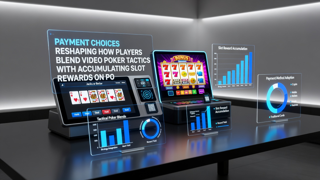 Close-up of smartphone screen showing payment selection screen with reward balance overlays for video poker and slots