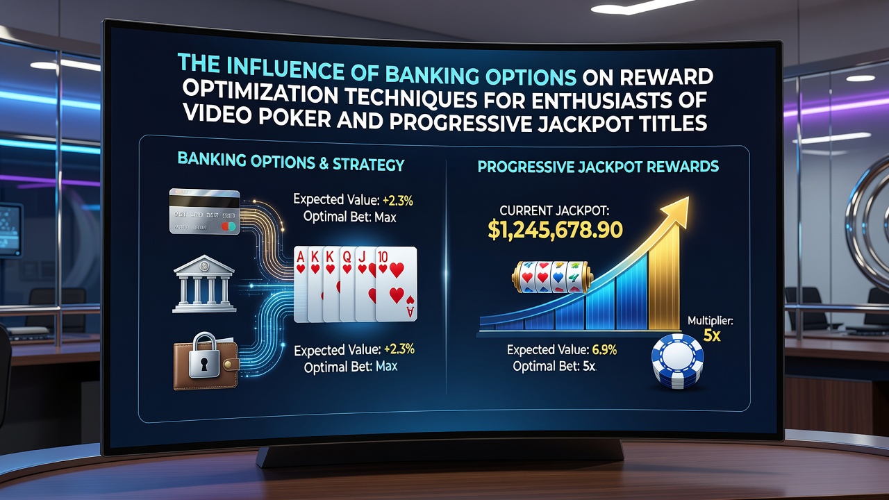 Banking options displayed on a video poker interface with progressive jackpot meters in the background